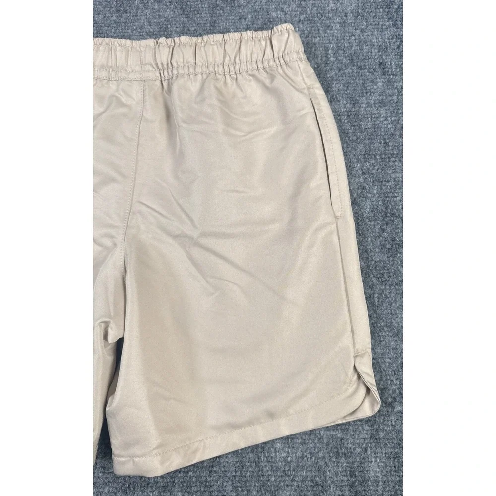 Nike Kids Size 5 Woven Athletic Shorts Khaki Tan White Drawstring Logo NWT
